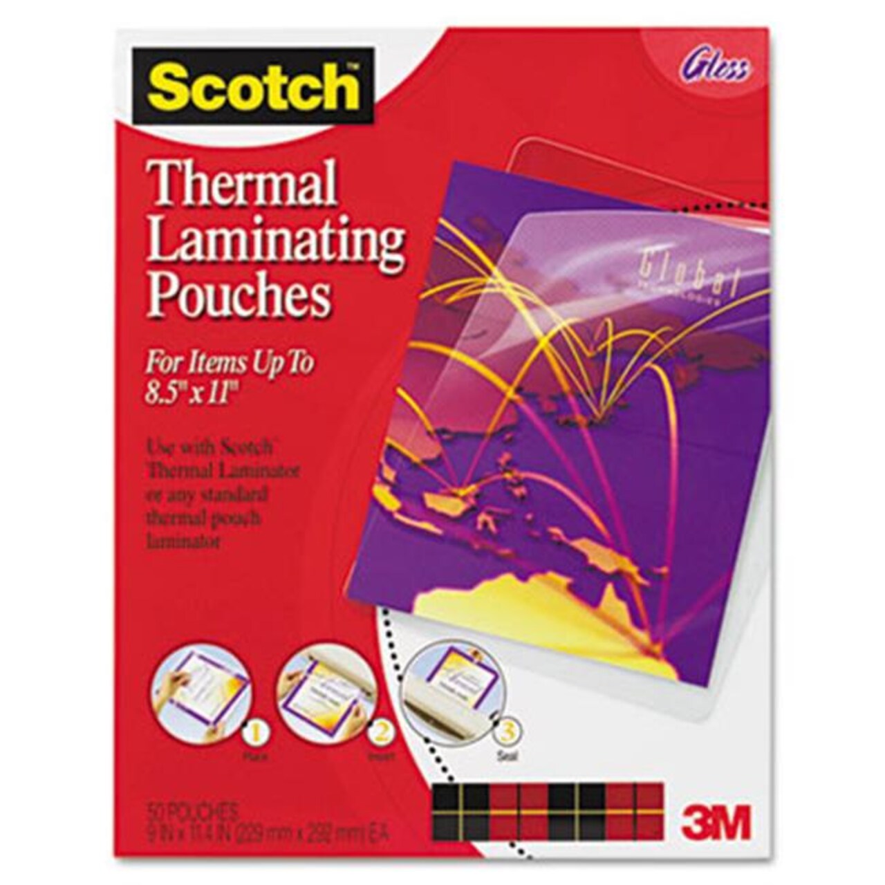 3M Letter size thermal laminating pouches 3 mil 11 1/2 x 9 50/pack
